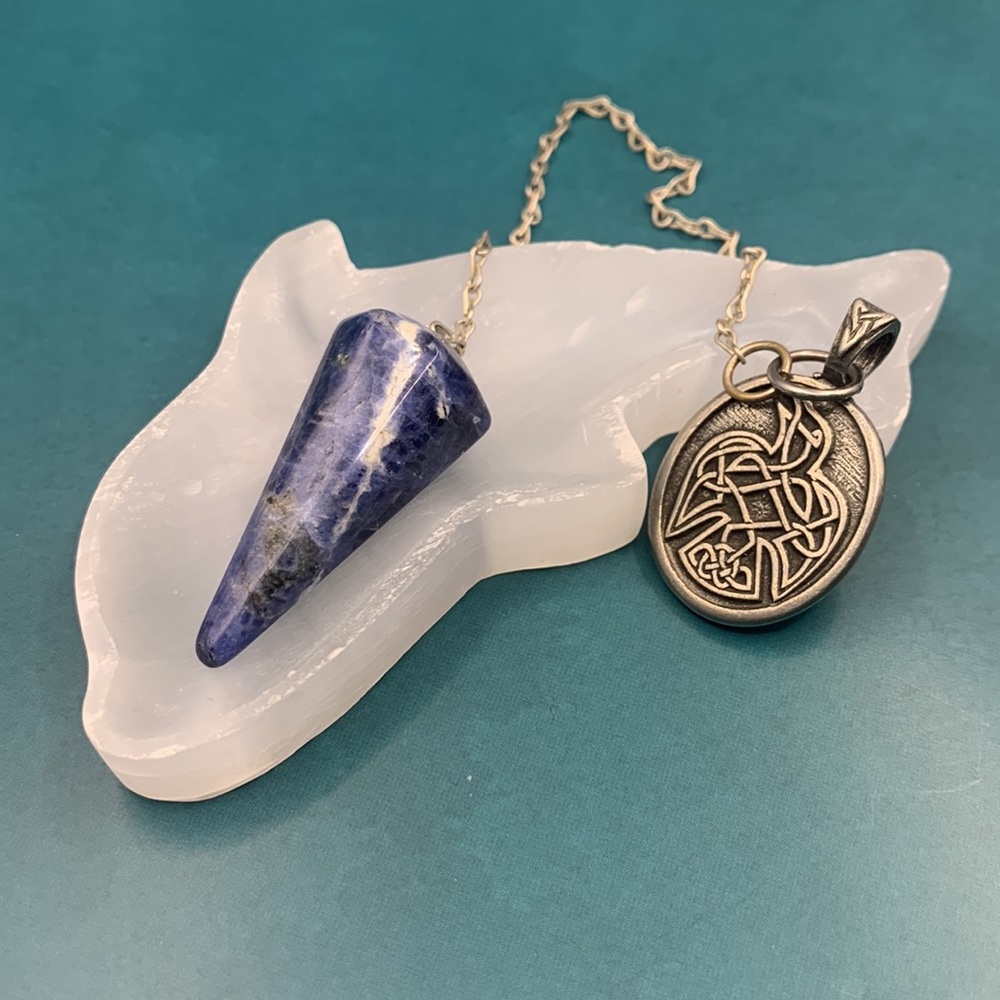 SALE!! Selenite dolphin bowl pendulum pagan cleanser
